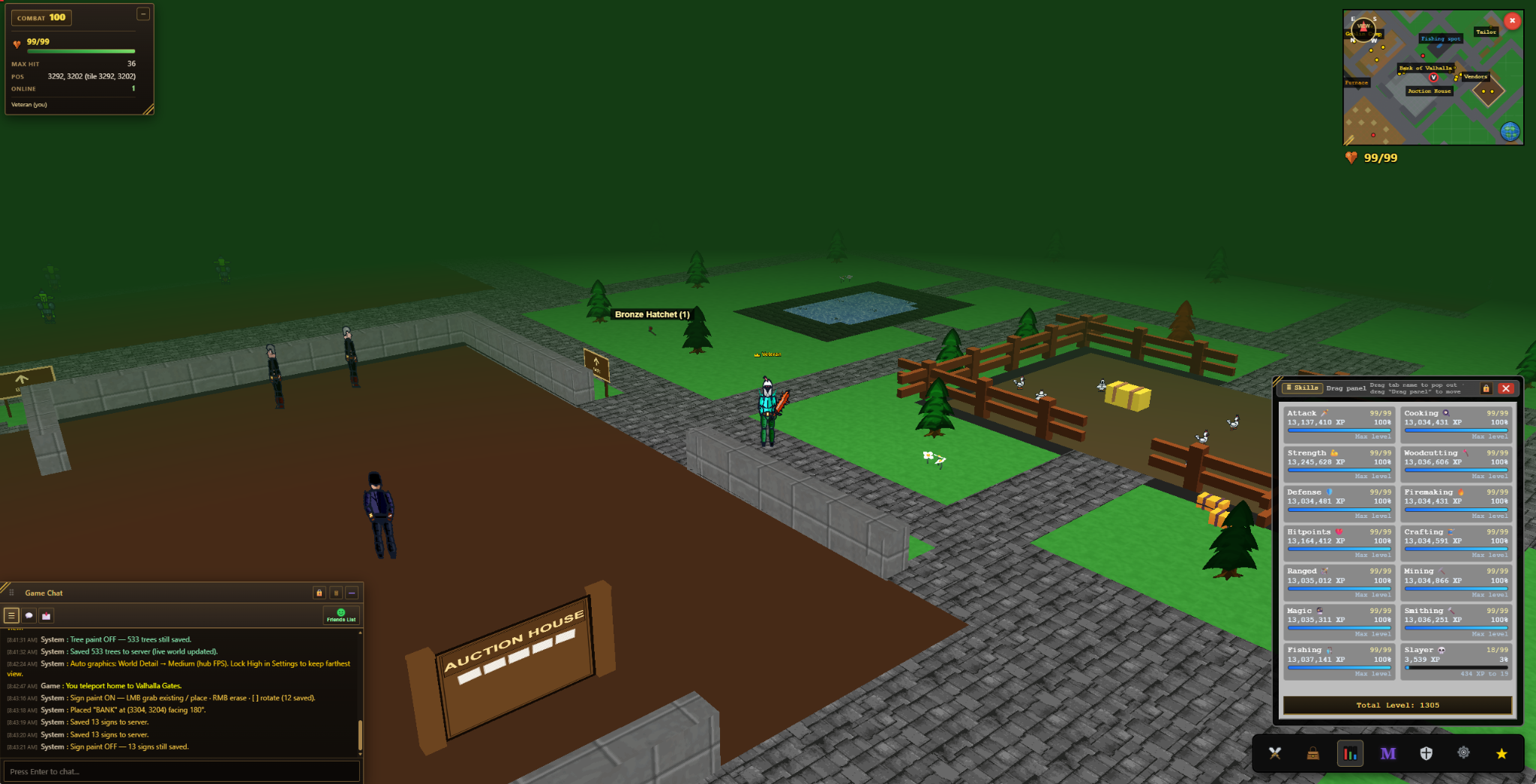 Authentic Eldervire gameplay: town area with skills interface